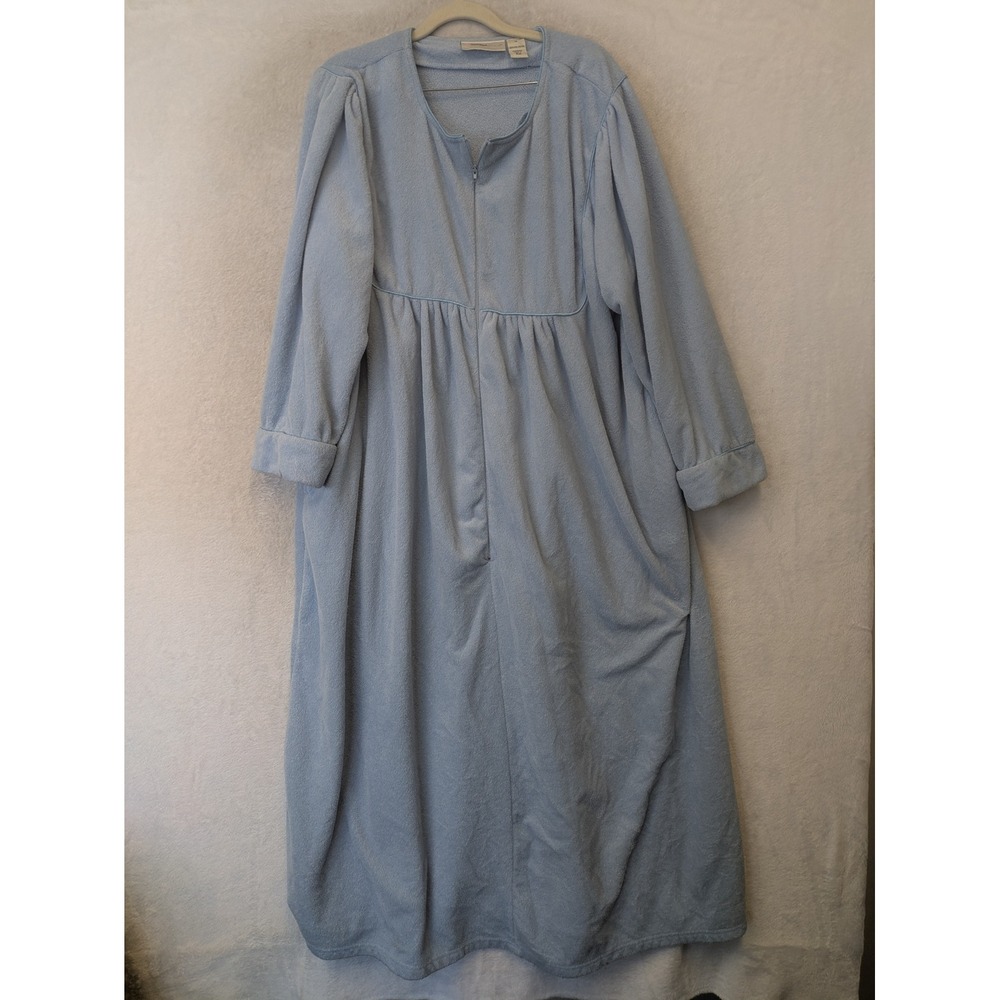 Comfort Choice Robe Women's 1X Blue Fleece Zip Front‎ Full Length Lounger